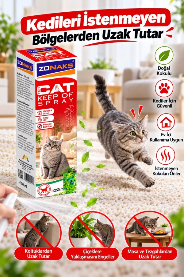 ZONAKS CAT KEEP OF SPRAY 250 ML. ( KEDİ MEKAN UZAKLAŞTIRICI SPREY)